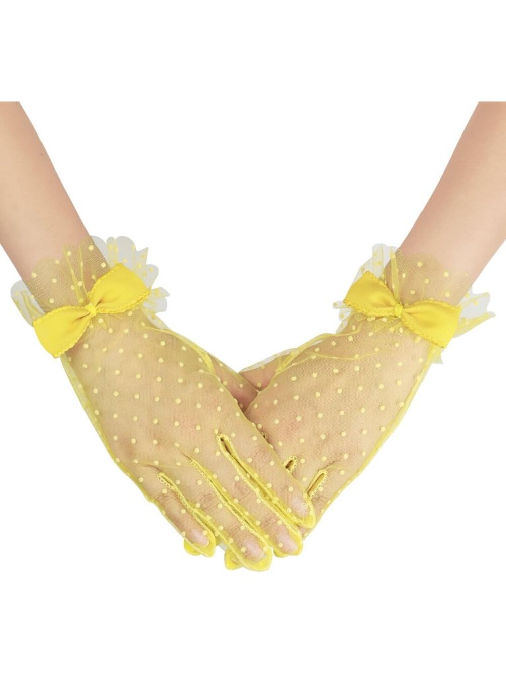 Women's Yellow 1920s Cocktail Opera Wrist Length Tulle Short Sheer Mesh Gloves
